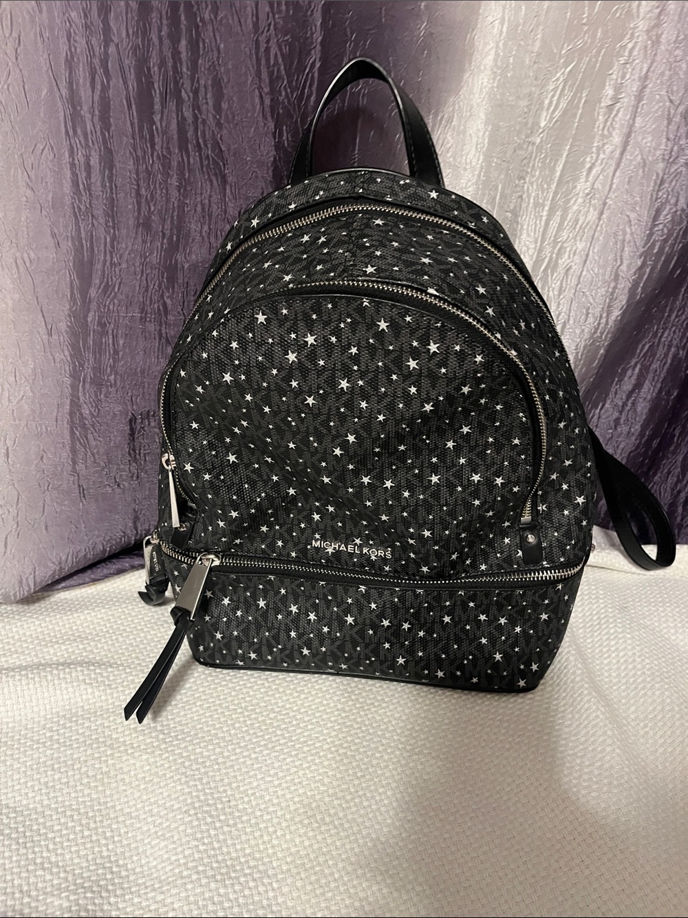 Michael Kors Black Star-Print Mini Backpack